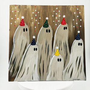 Party Ghouls Acrylic Painting | Original 8x8 Ghost Art by Brittany Kruger