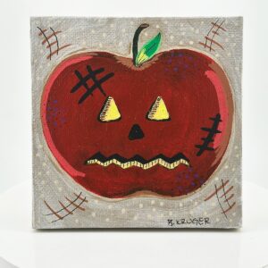 App-O-Lantern | 4x4 Acrylic Jack-O-Lantern Apple Painting by Brittany Kruger